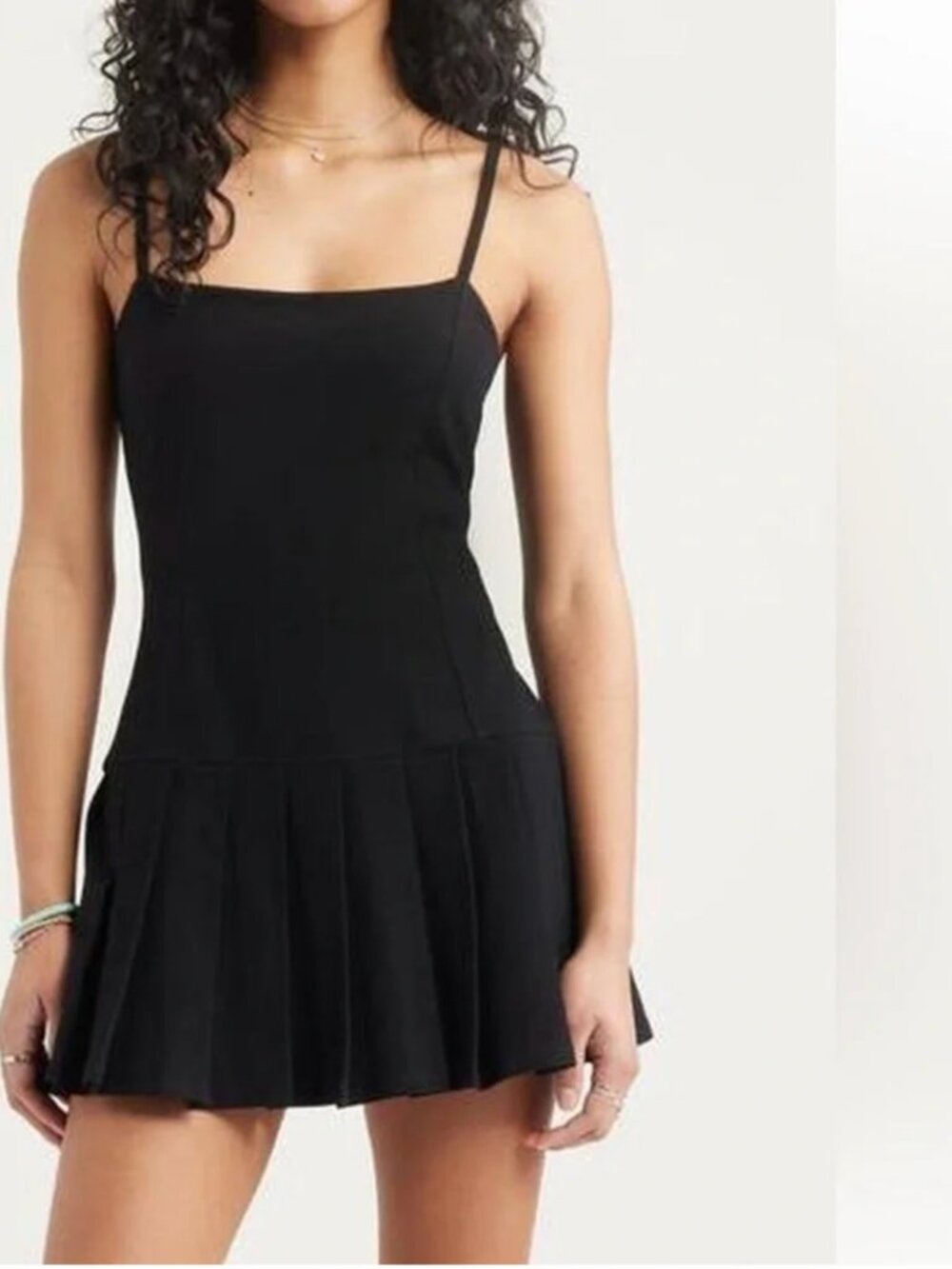 BP Nordstrom Black Pleated Mini Tennis Dress — XS | Built-In Shorts | Like New